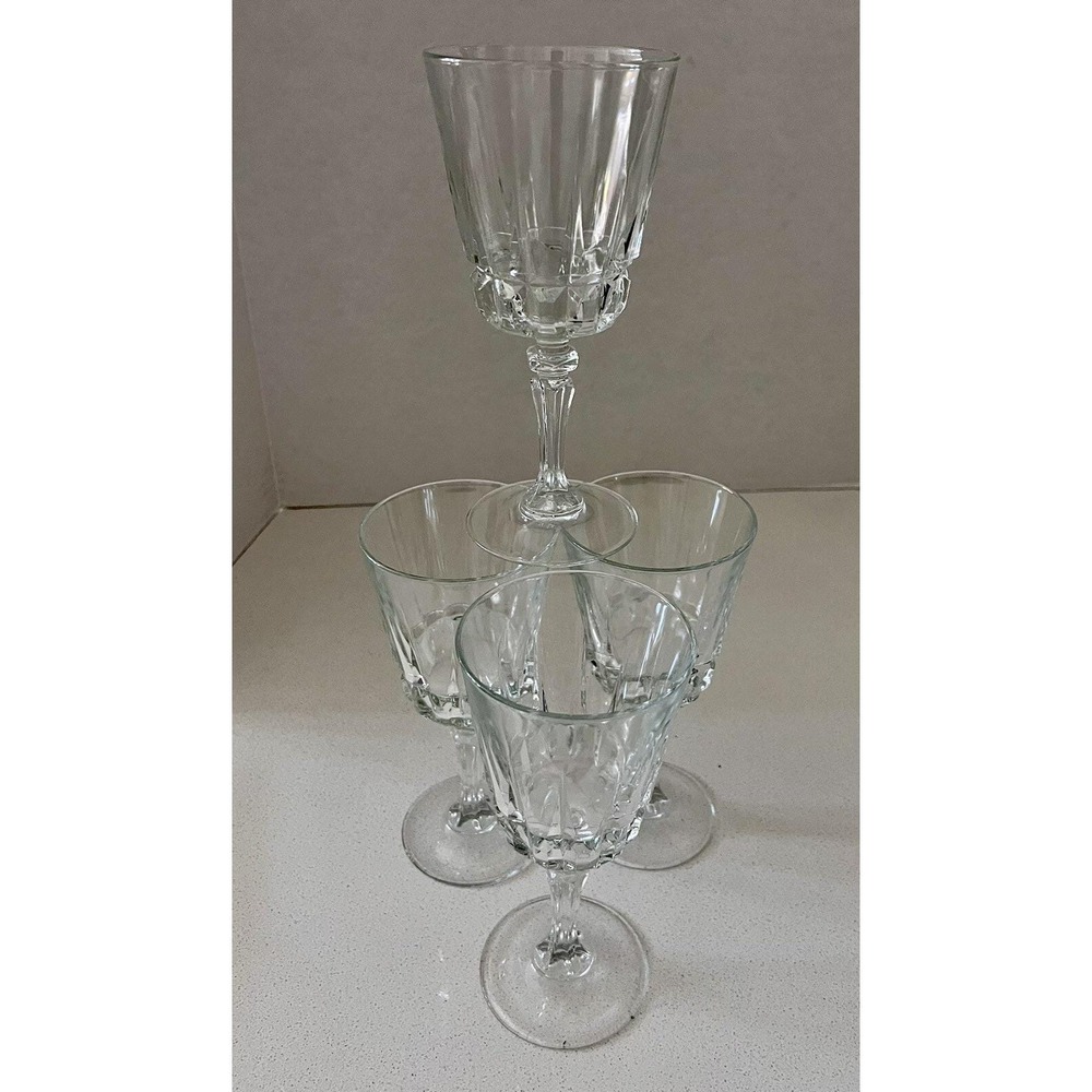 Luminarc France Arc 1970 Lady Victoria Pattern Vtg Wine Water Glasses Set‎ Of 4